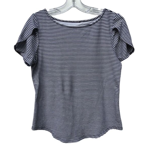 Ann Taylor Factory -255 Short Sleeve Navy White Stripes Top in Medium - Picture 3 of 8